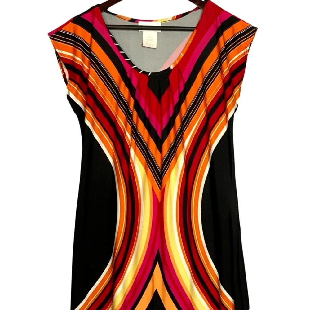 Olivia Matthews Maxi Dress Black & Vibrant Print Sleeveless Stretchy Sz Lg - Picture 3 of 7